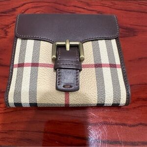 Burberry Brown and Cream Checkered Compact Wallet - Like New
